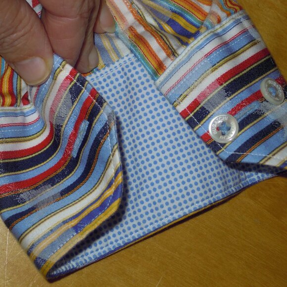 Bugatchi Uomo Men's Long Sleeve Flip Cuff Button Shirt Size XL EUC Striped Exc - Picture 5 of 8